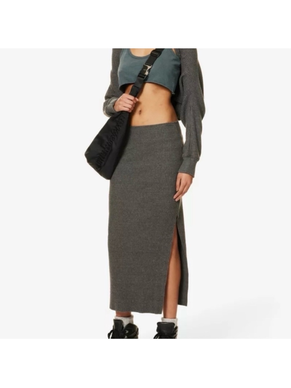 ♡ Joah Brown Luxe Knit Ribbed Maxi Skirt - Picture 3 of 11